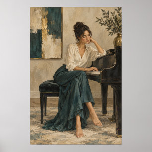 Vrouw aan piano Elegante Hedendaagse Figuratieve K Poster