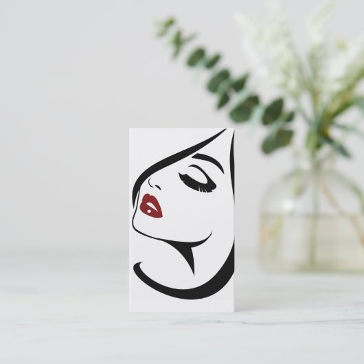 Vrouw aangezicht rode lippen lange wimpers visitekaartje (Staand voorkant)