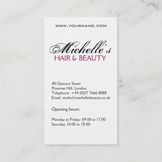 Vrouw aangezicht rode lippen lange wimpers visitekaartje (Achterkant)