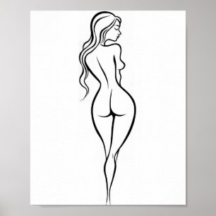 Vrouw Achteraanzicht Minimalistische Lijnkunstsche Poster