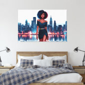Vrouw afrikaans amerikaanse stad elegante dame jur canvas afdruk (Insitu (Slaapkamer))
