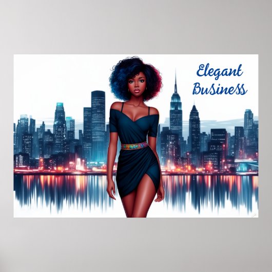 Vrouw Afrikaanse Amerikaanse stad elegante dame ju Poster (Voorkant)