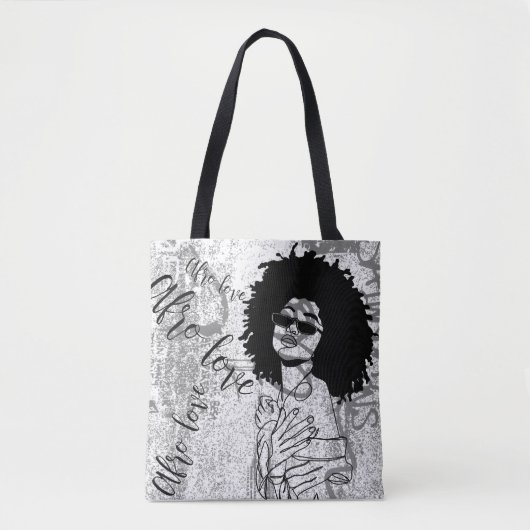 Vrouw Afro-liefdesgraffiti Tote Bag (Voorkant)