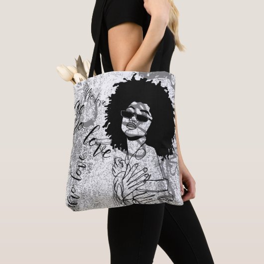 Vrouw Afro-liefdesgraffiti Tote Bag (Dichtbij)