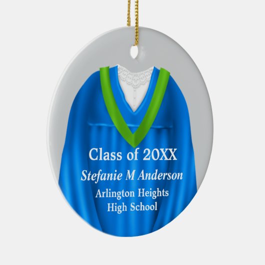 Vrouw Afstudeerder Gown Blauw en Groen Ornament (Rechts)