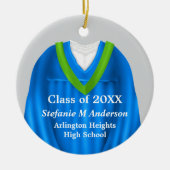 Vrouw Afstudeerder Gown Blauw en Groen Ornament (Voorkant)