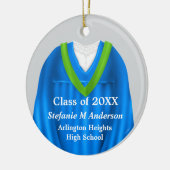 Vrouw Afstudeerder Gown Blauw en Groen Ornament (Links)