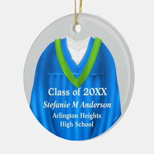 Vrouw Afstudeerder Gown Blauw en Groen Ornament (Links)