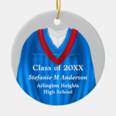 Vrouw Afstudeerder Gown Blauw en Rood Ornament (Voorkant)