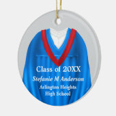 Vrouw Afstudeerder Gown Blauw en Rood Ornament (Links)