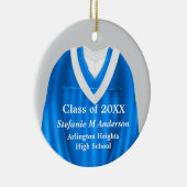 Vrouw Afstudeerder Gown Blauw en Wit Ornament (Rechts)