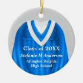 Vrouw Afstudeerder Gown Blauw en Wit Ornament (Voorkant)