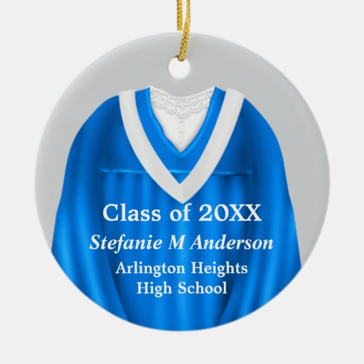 Vrouw Afstudeerder Gown Blauw en Wit Ornament (Voorkant)