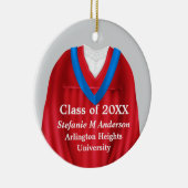 Vrouw Afstudeerder Gown Rood en Blauw Ornament (Rechts)