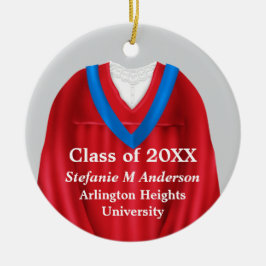 Vrouw Afstudeerder Gown Rood en Blauw Ornament