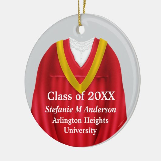 Vrouw Afstudeerder Gown Rood en Goud Ornament (Links)