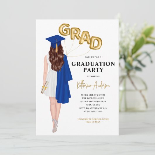 Vrouw Afstuderen uitnodiging (Staand voorkant)