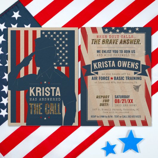 Vrouw Airman rustieke militairen gaan weg partij Kaart