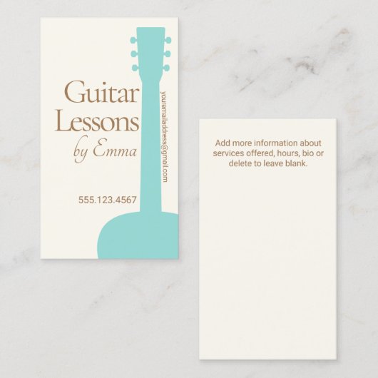 Vrouw akoestische gitaarleraar gitarist visitekaartje (Voorkant / Achterkant)