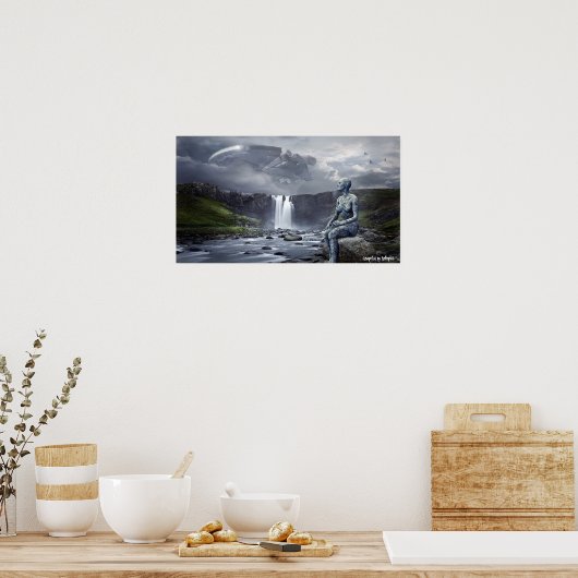 Vrouw Alien en UFO-ruimteschip grafisch Poster (Keuken)