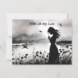 Vrouw Alleen Met Gedachten Van Liefde Briefkaart