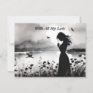 Vrouw Alleen Met Gedachten Van Liefde Briefkaart