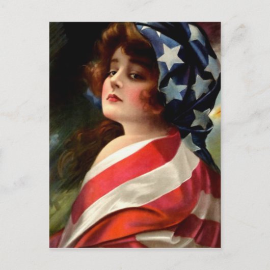 Vrouw Amerikaanse vlag 4 juli Briefkaart (Voorkant)