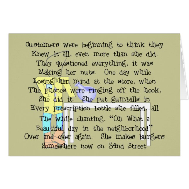 Vrouw apotheker Story ARt Gifts—Hilarious (Voorkant Horizontaal)