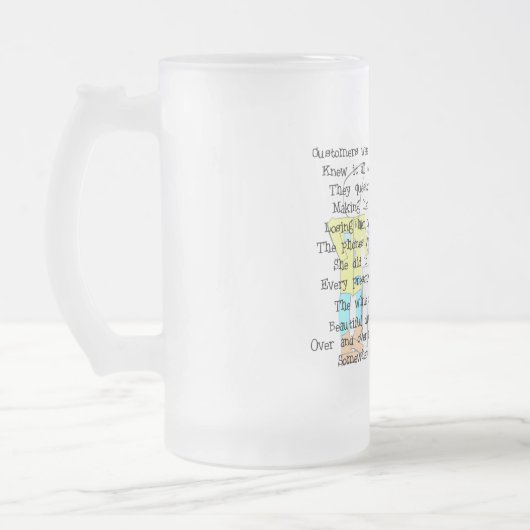 Vrouw apotheker verhaal ARt geschenken—Hilarisch Matglas Bierpul (Links)