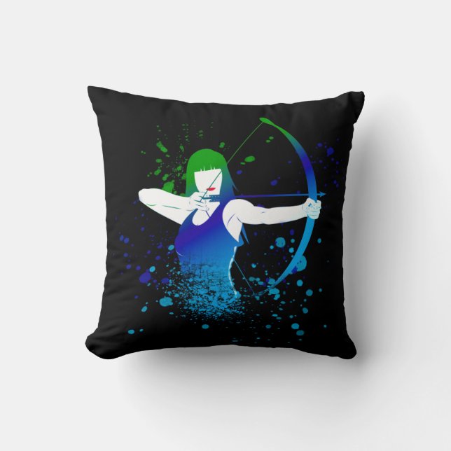 Vrouw Archer Paint Splash Kussen (Voorkant)