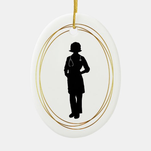 Vrouw arts Silhouette Kerstannament Keramisch Ornament (Voorkant)