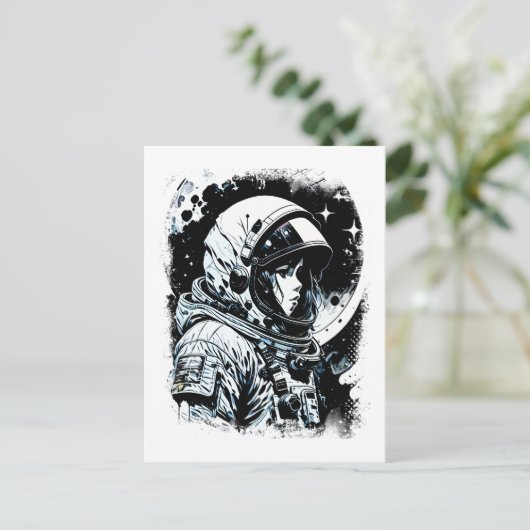 Vrouw Astronaut in de ruimte Abstracte Science fic Briefkaart (Staand voorkant)