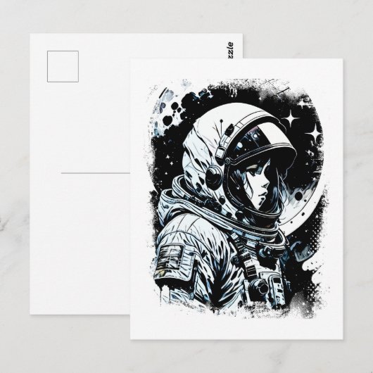 Vrouw Astronaut in de ruimte Abstracte Science fic Briefkaart (Voorkant / Achterkant)