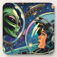 Vrouw astronaut ontmoet buitenaardse alien