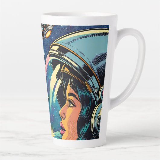 Vrouw astronaut ontmoet buitenaardse alien latte mok (Rechts)