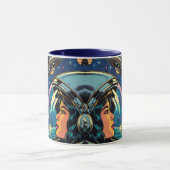 Vrouw astronaut ontmoet buitenaardse alien mok (Midden)