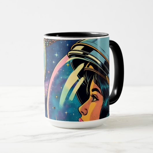 Vrouw astronaut ontmoet buitenaardse alien mok (Voorkant rechts)