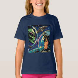 Vrouw astronaut ontmoet buitenaardse alien t-shirt