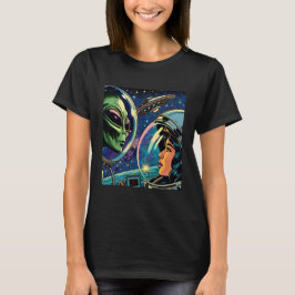 Vrouw astronaut ontmoet buitenaardse alien t-shirt