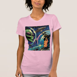 Vrouw astronaut ontmoet buitenaardse alien t-shirt