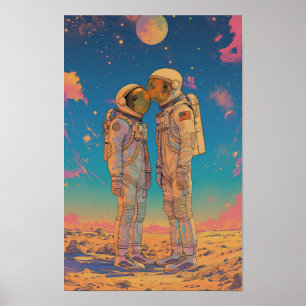 Vrouw astronauten op woestijnplaneten poster