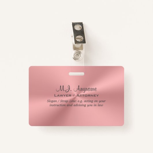 Vrouw Attorney luxe roze, Monogram Badge (Voorkant met clip)