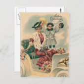 Vrouw Auto Cherub Engel Rozen Briefkaart (Voorkant / Achterkant)