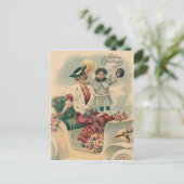 Vrouw Auto Cherubijn Engel Rozen Briefkaart (Staand voorkant)