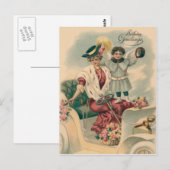 Vrouw Auto Cherubijn Engel Rozen Briefkaart (Voorkant / Achterkant)