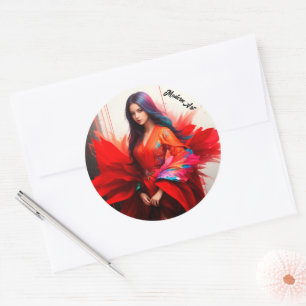 Vrouw Aziatische kimono brunette decor moderne kun Ronde Sticker