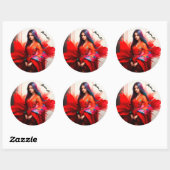 Vrouw Aziatische kimono brunette decor moderne kun Ronde Sticker (Vel)