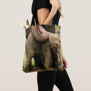 Vrouw Aziatische olifant moeder beschermt haar Bab Tote Bag
