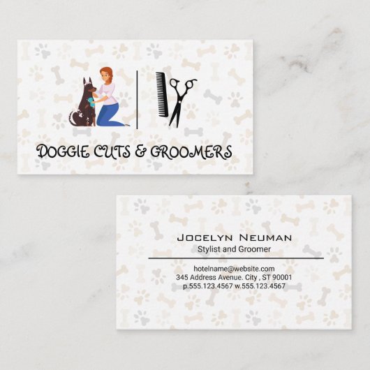 Vrouw Baadt Hond | Schaar Visitekaartje (Voorkant / Achterkant)