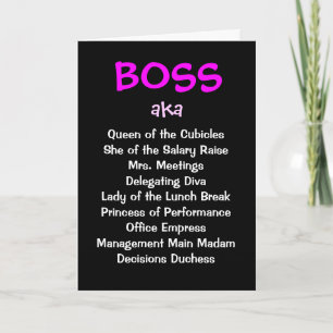 Vrouw baas grap namen Funny Boss Christmas Kaart